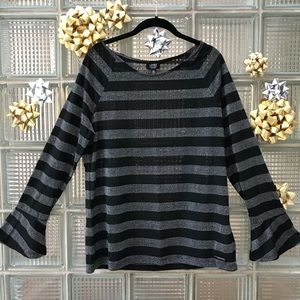 Metallic striped tee with trumpet cuffs